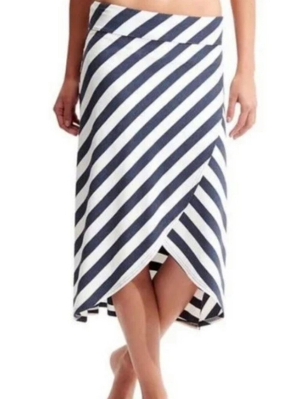Athleta Midi Split Skirt Medium Blue White Rayon Blend